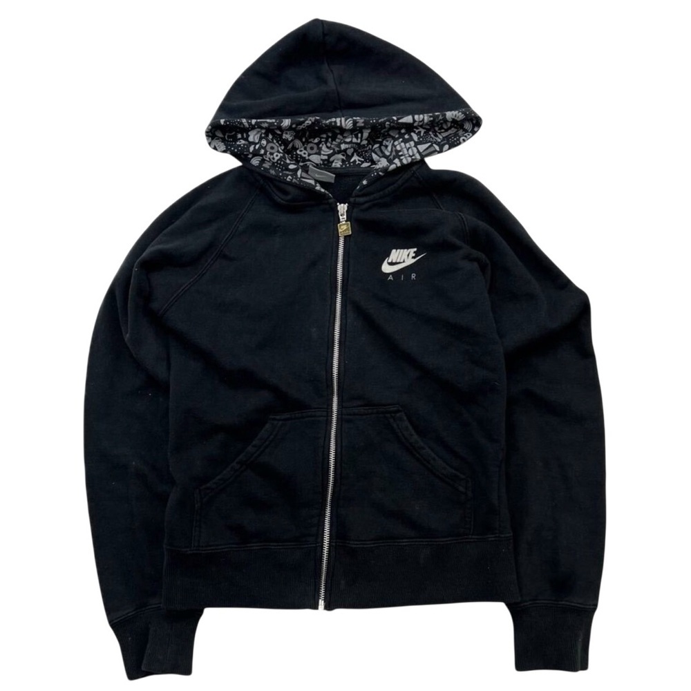 Nike Women's Black Full-Zip Hoodie with printed Hood, Sz XL